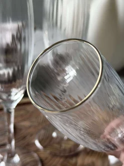 Champagneglas Rillet med guld kant - 4 stk.