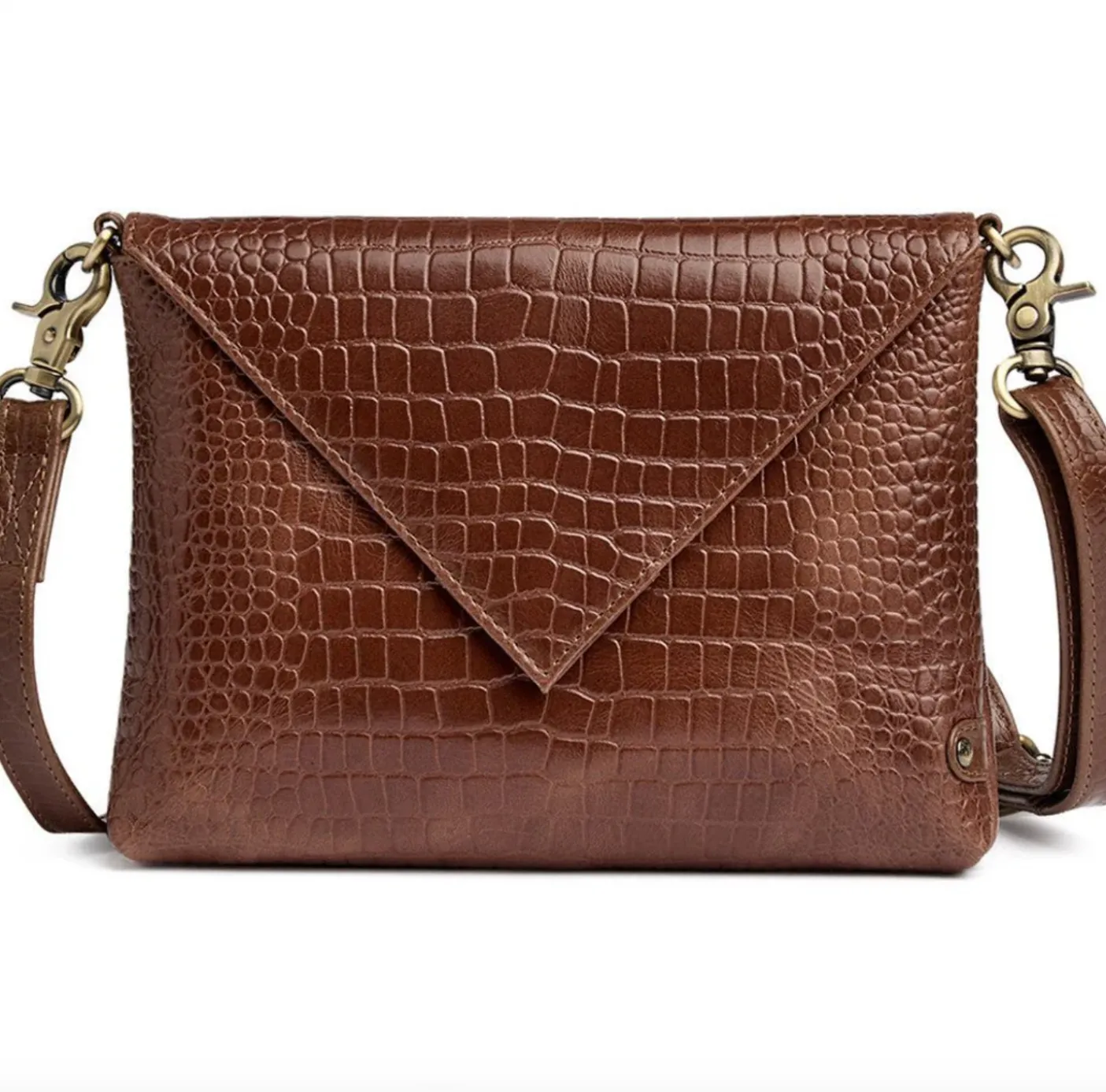 Clutch croco i skind - Cognac