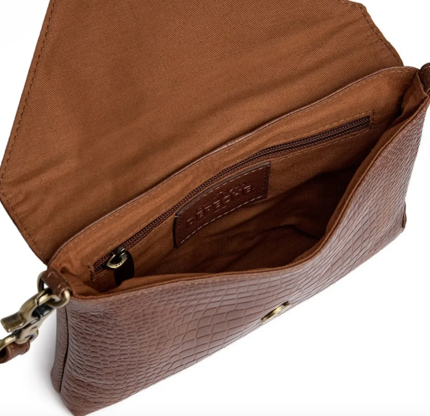 Clutch croco i skind - Cognac