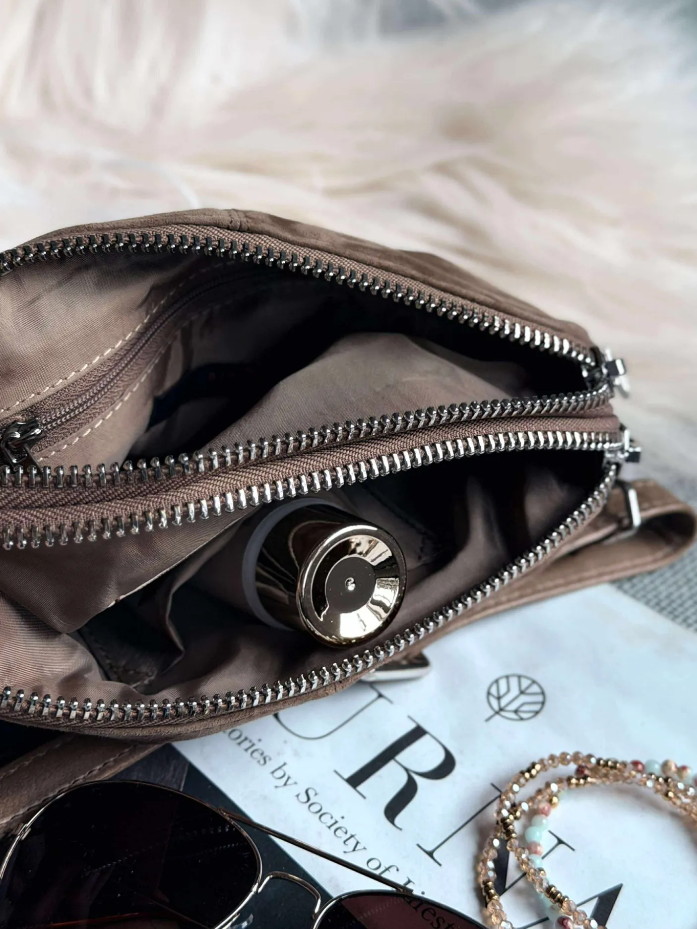 Crossbody clutch ALICE - Nude brown