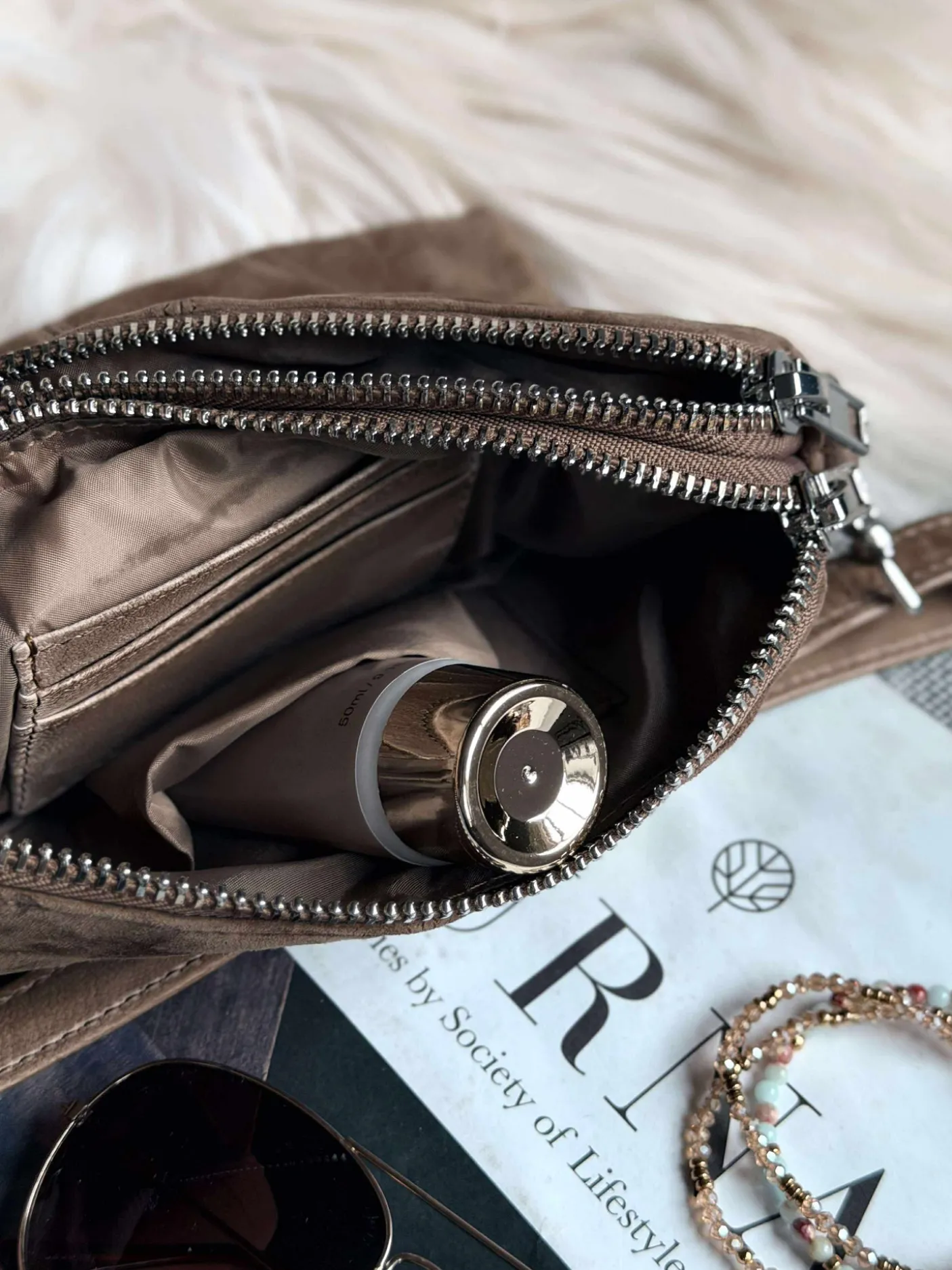 Crossbody clutch ALICE - Nude brown