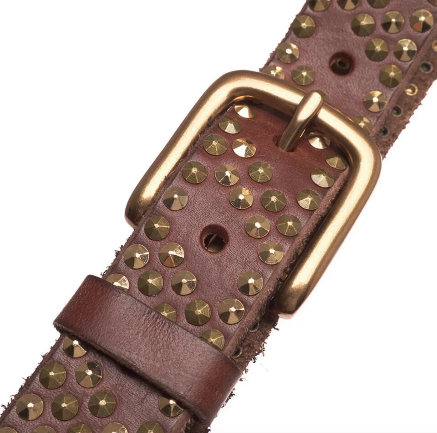 Jeans bælte med nitter - Brown/ gold