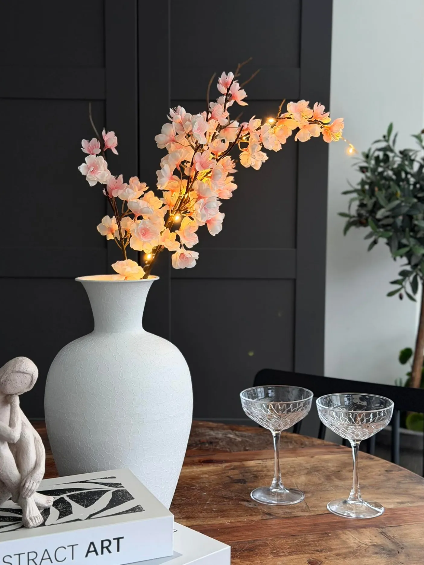 Kirsebærgren med lys - Rosa