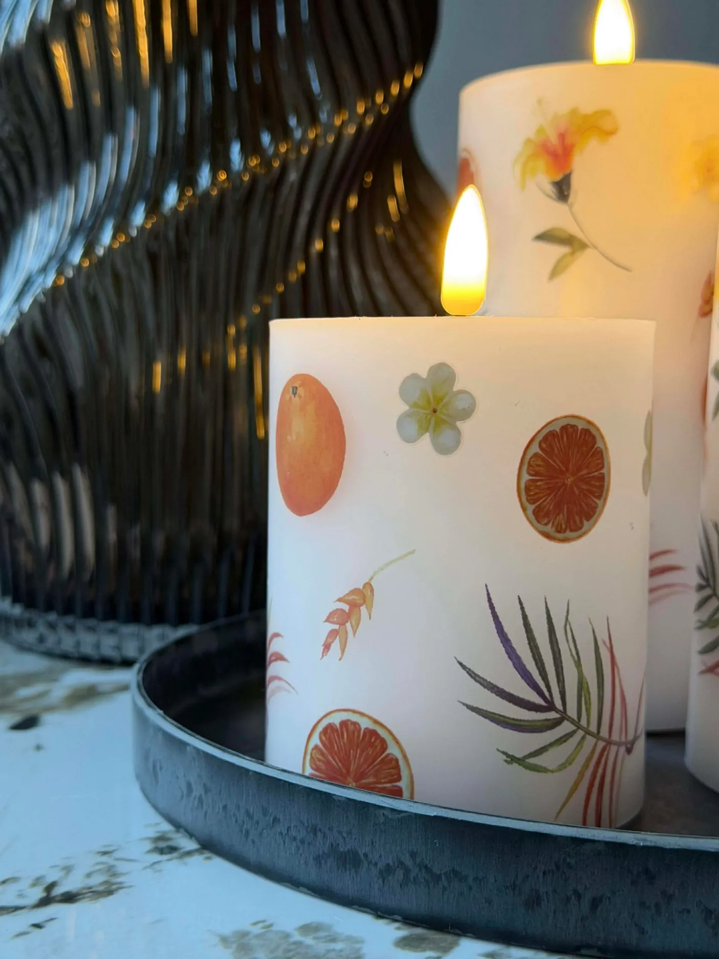 LED bloklys FRUIT – Sæt m. 3 stk og fjernbetjening