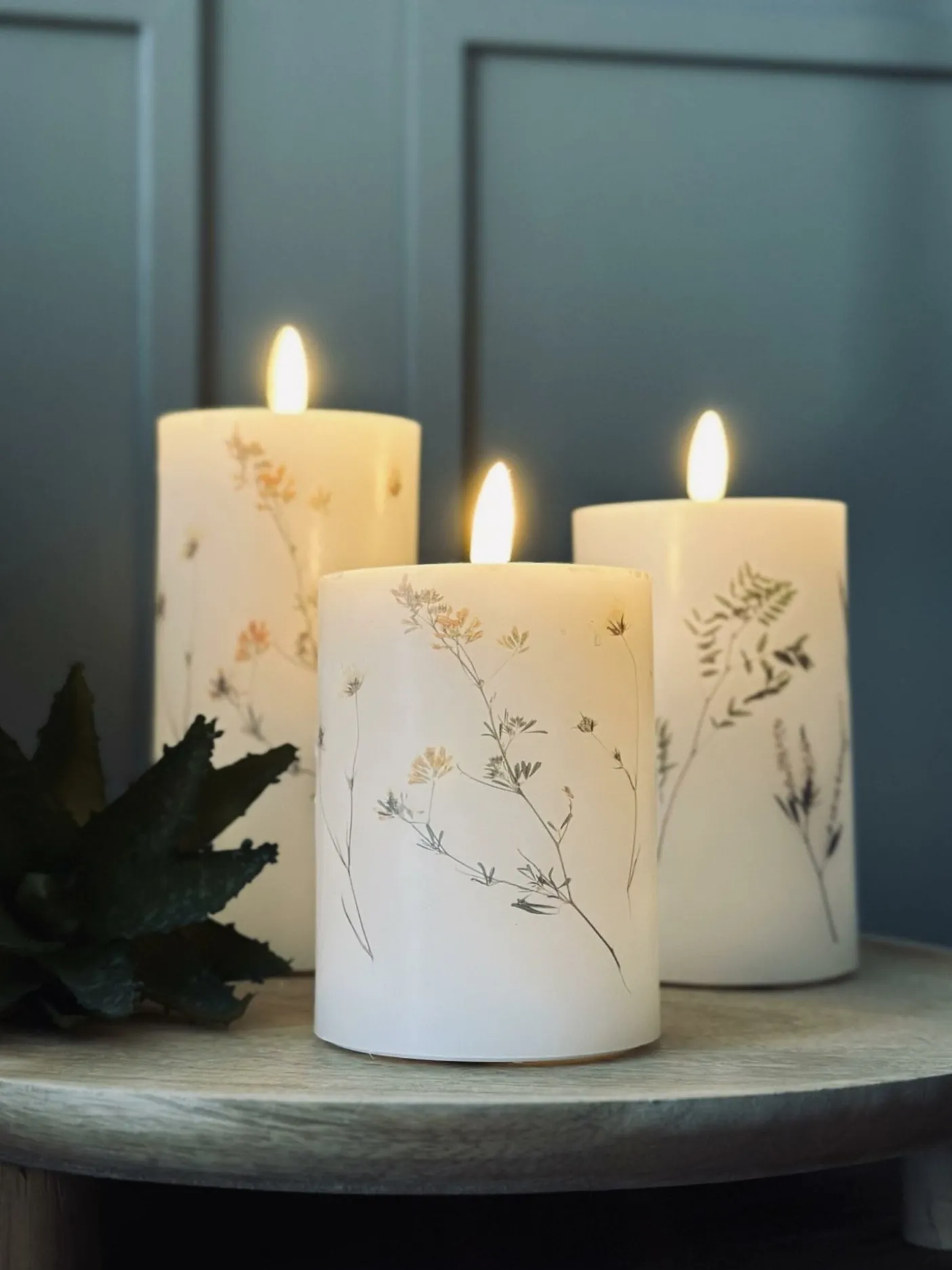 LED bloklys WILD FLORA – Sæt m. 3 stk og fjernbetjening