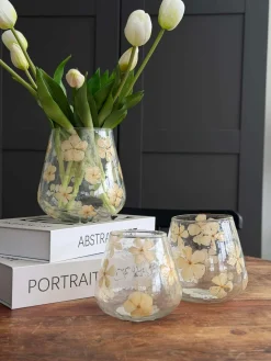 Lysestage - Glas med blomster - flere størrelser
