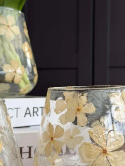 Lysestage - Glas med blomster - flere størrelser