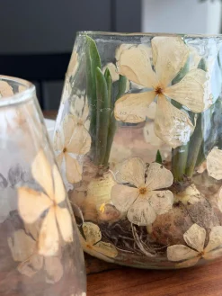 Lysestage - Glas med blomster - flere størrelser
