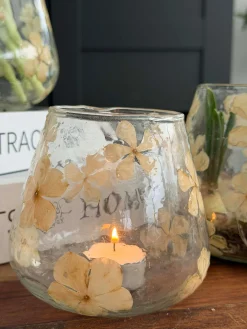 Lysestage - Glas med blomster - flere størrelser