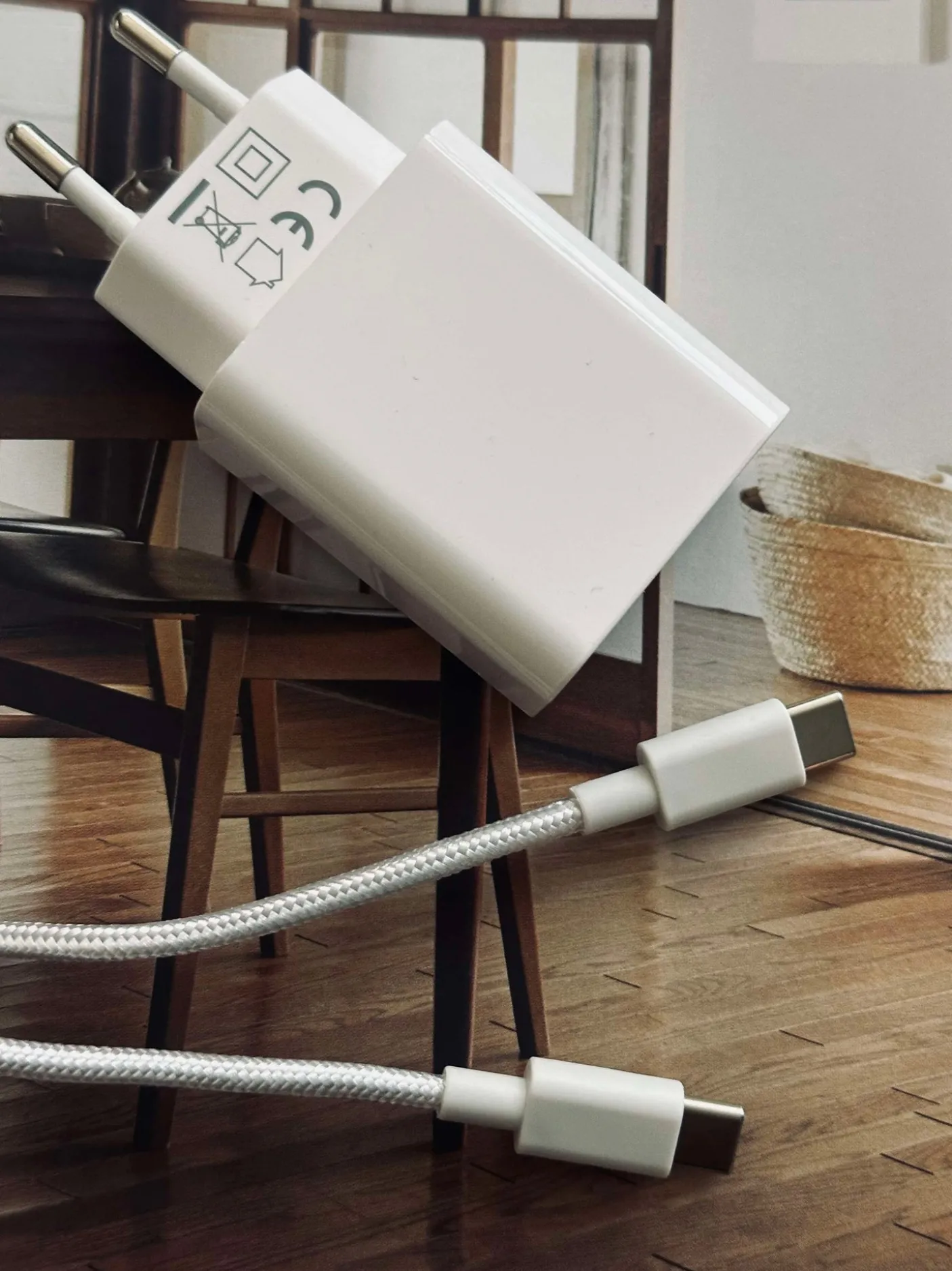 Oplader USB C + 1 M Nylon cable: USB C to USB C