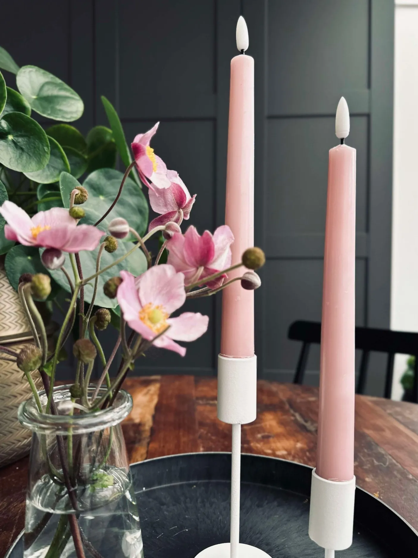 Stagelys / Sæt med 2 stk og fjernbetjening – Rosa 24 cm