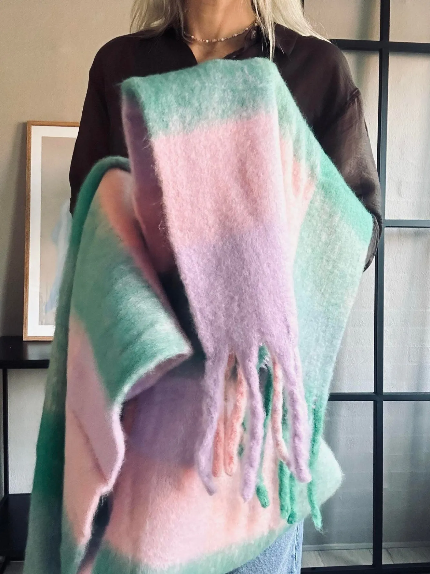 Tørklæde Ninna - Rosa / green