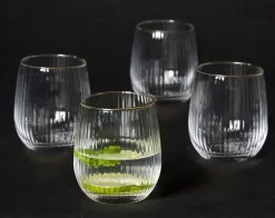 Vandglas Rillet med guld kant - 4 stk.